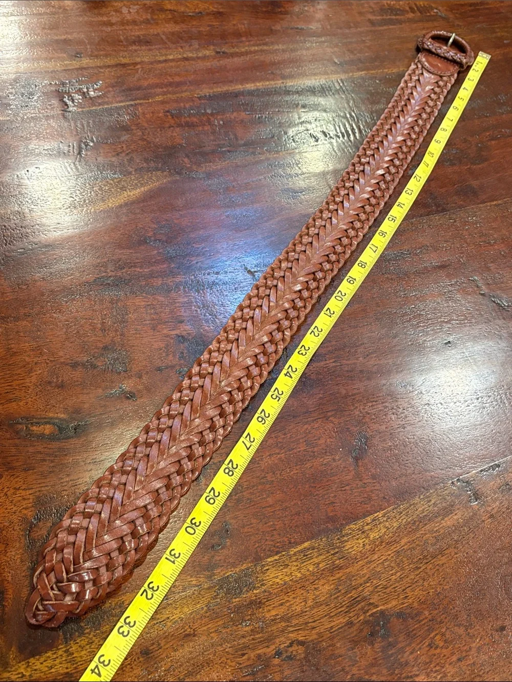 Vintage Ralph Lauren 80s Braided Brown Wide Leather Belt Made in England size 26